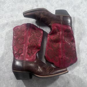 Twisted X Womens Red Floral Brown Cowboy Boots Size 9 1/2 B